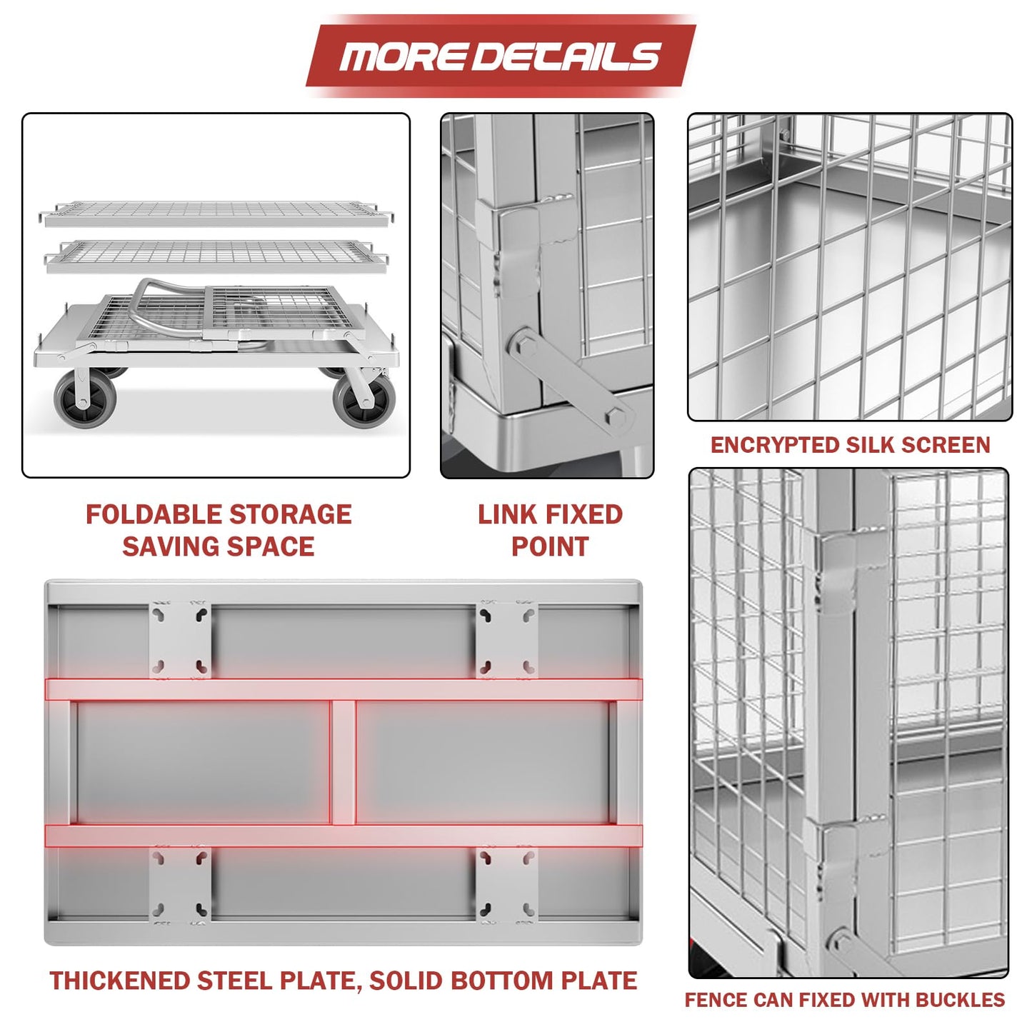 XINFUHUA Folding Platform Truck Cart with Cage, Flat Cart with Wheels and Handle, Flat Bed Dolly Can Load 1500 Pounds, Flat Rolling Cart with 6In Swivel Heavy Duty Brake Caster (35.4 inches in length)