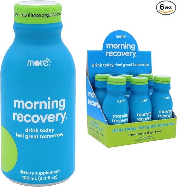 Morning Recovery Electrolyte, Milk Thistle Drink Proprietary Formulation to Hydrate While Drinking, Highly Soluble Liquid DHM, Non GMO, Vegan, Gluten-Free, Lemon Ginger, Pack of 6