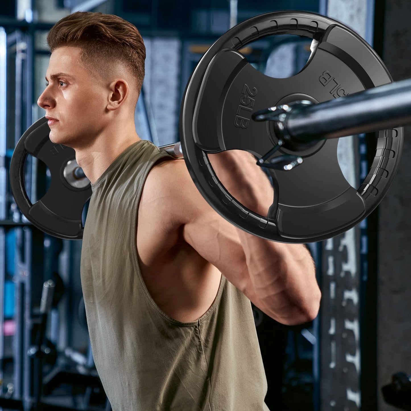 RitFit Weight Plates for Barbell, 2-Inch Olympic Rubber Grip Plates for Weightlifting and Strength Training in Home & Gym, Single, Pair and Sets(15LB, Pair)