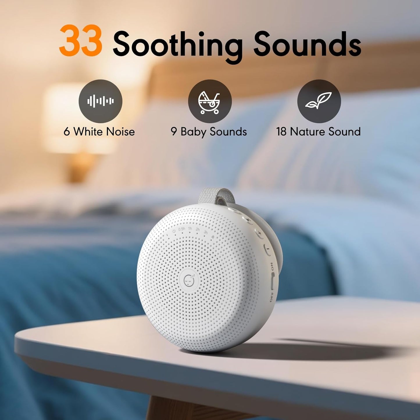 White Noise Machine - Portable Sound Device with 33 Soothing Sounds & Timer for Sleep | Travel & Home Use