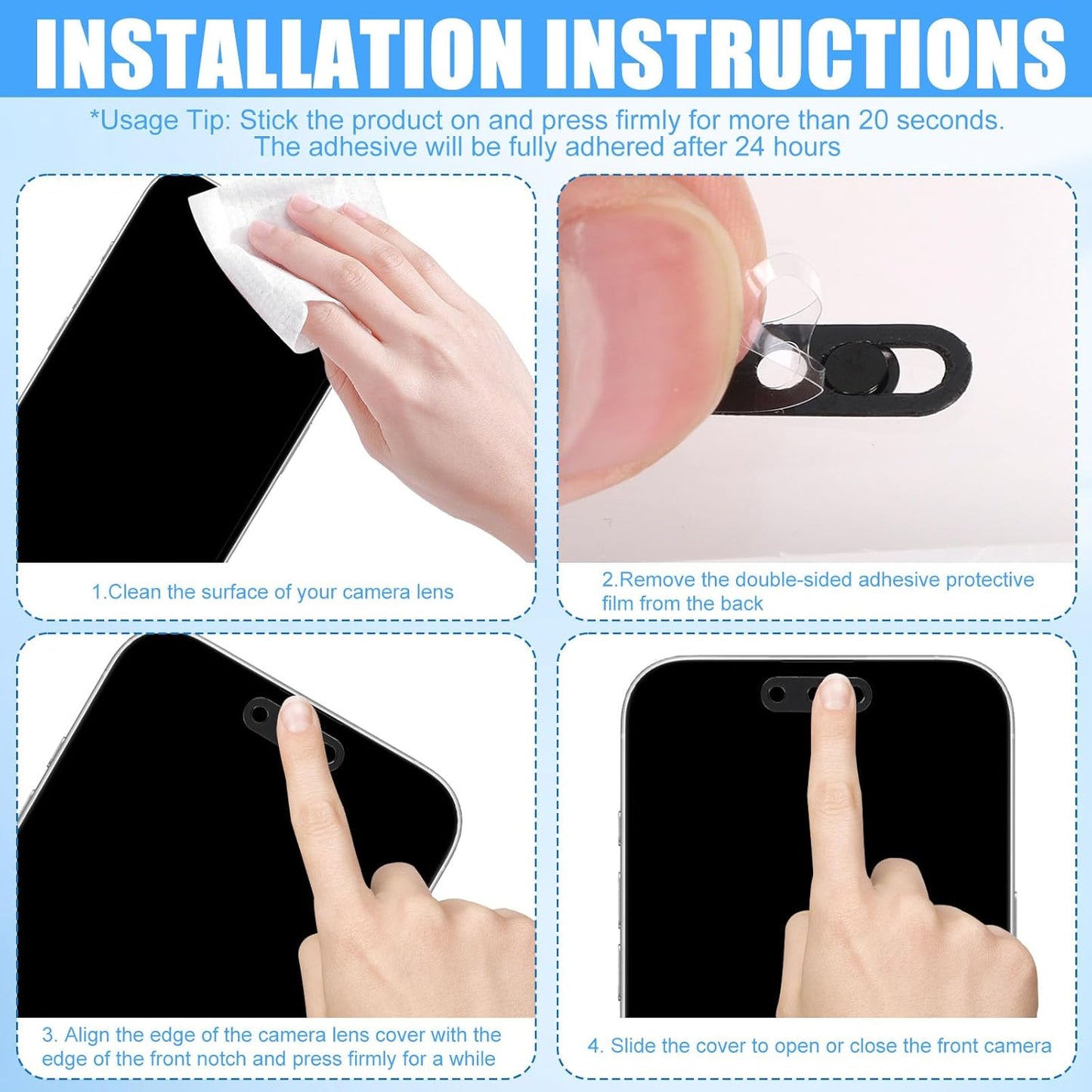 Fukaisu 2pcs 17/17p/17pm/16/15/14p, Front Camera Covers for iPhone Ultra Thin Selfie Phone Webcam Cover Slide Front