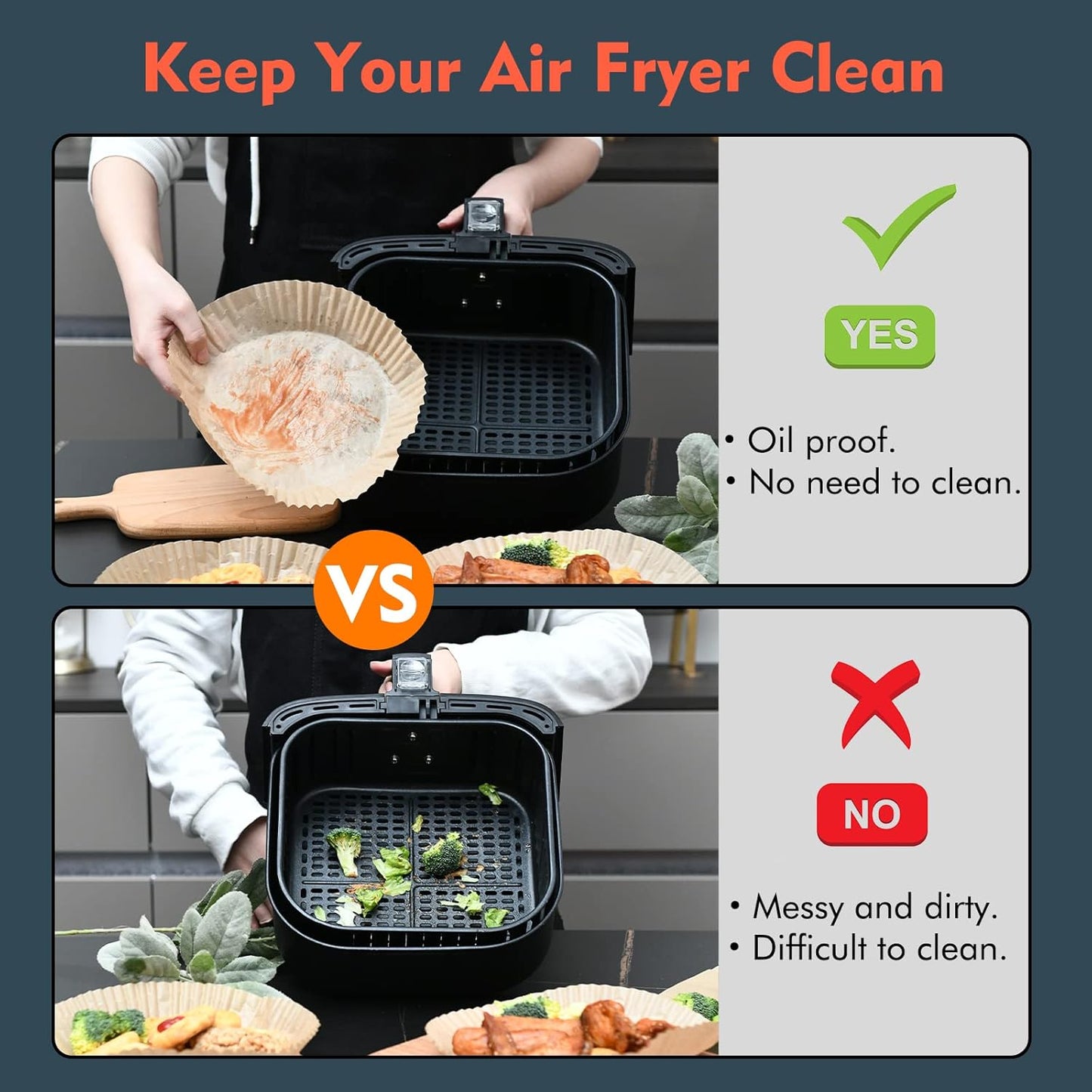 Ninja Foodi Air Fryer Disposable Paper Liners - Non-Stick Parchment Baking Accessories | 50 Pcs, 8.7 Inch Rectangle