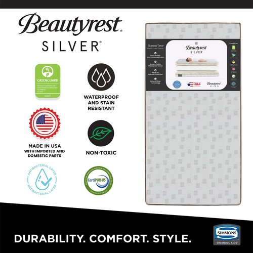 Beautyrest Silver Slumbertime 2-Stage Crib and Toddler Mattress - GREENGUARD Gold Certified - CertiPUR-US - Moisture Wicking - Made in USA