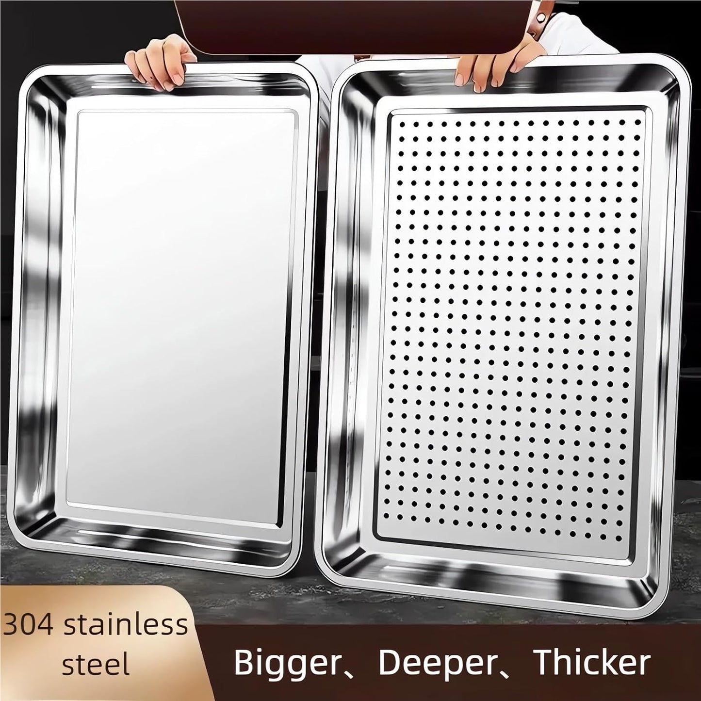 Regine Switzerland Extra Large 304 Stainless Steel Baking Pan Set - 2-Pack Non-Toxic Bakeware | Solid & Perforated Pans