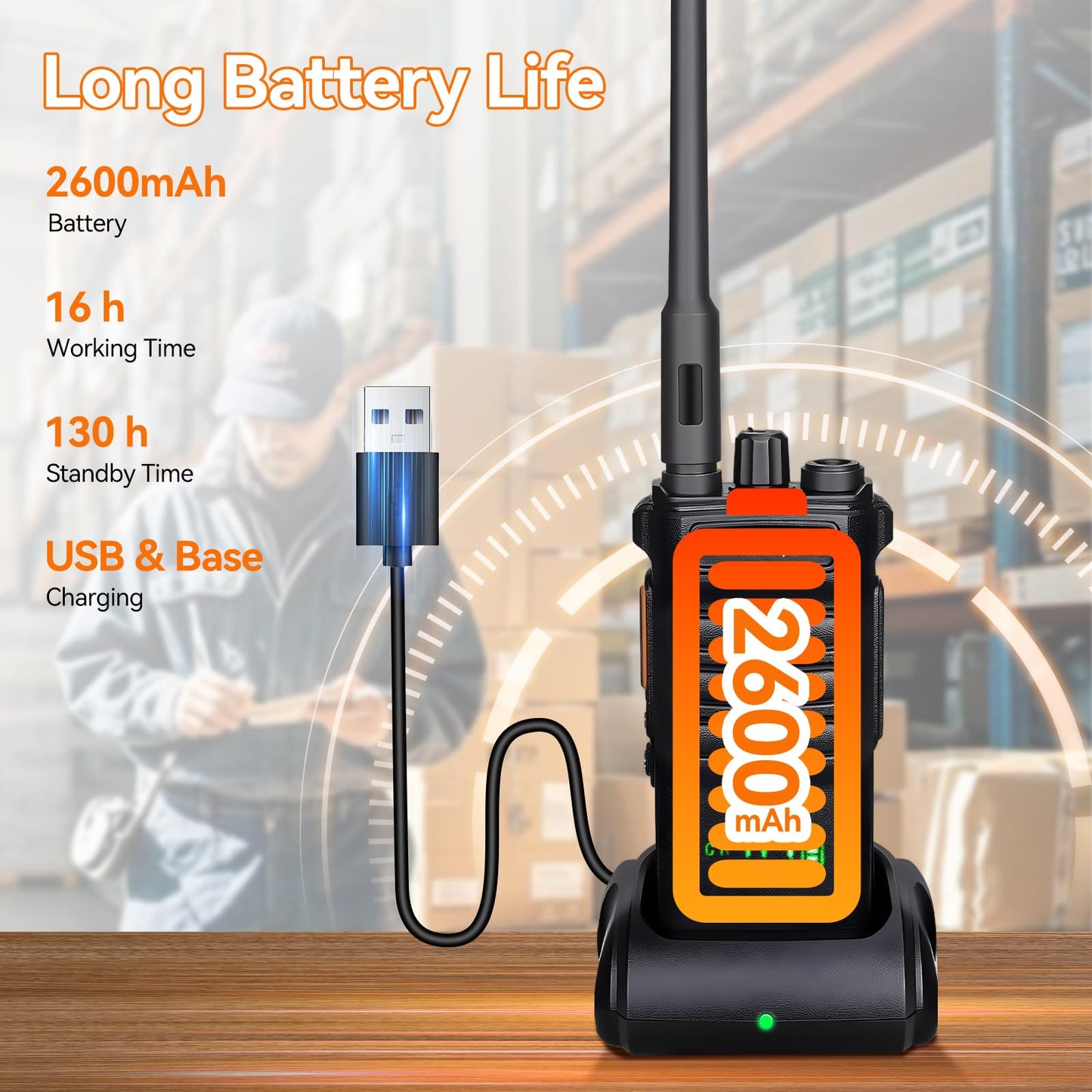 Retevis RT86 2 Way Radio Long Range,Professional Radio Walkie Talkies with Mic,Heavy Duty Two Way Radios,High Power, 2600mAh, Rechargeable Radios for Adults Warehouse Industrial Manufacturing(4 Pack)