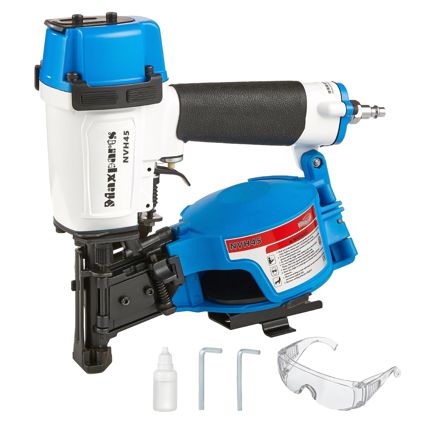 Maxparts Roofing Nail Gun NVH45 15 Degree Pistola De Roofing 7/8-Inch to 1-3/4-Inch Round Head Coil Nails for Wooden House Roof Building Light Blue Color