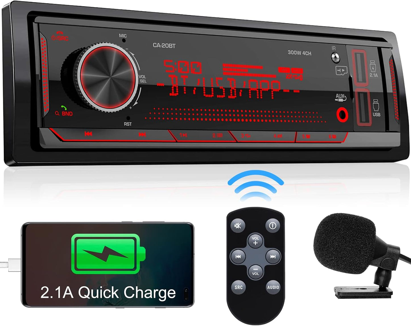 DOVOX USB/SD/AUX/MP3 2.1A Single Din Stereo Marine Radio: Bluetooth Car Audio Receivers with Digital LCD Display | FM