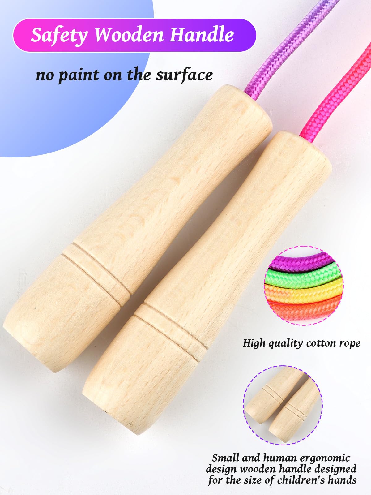 Lorvain Jump Rope for Fitness, 2 Pcs Jump Rope for Adults, Skipping Rope with Wooden Handle, Cotton Braided Outdoor Fun Activity Jumping Rope for Exercise Fitness, Crossfit, Gym, Training
