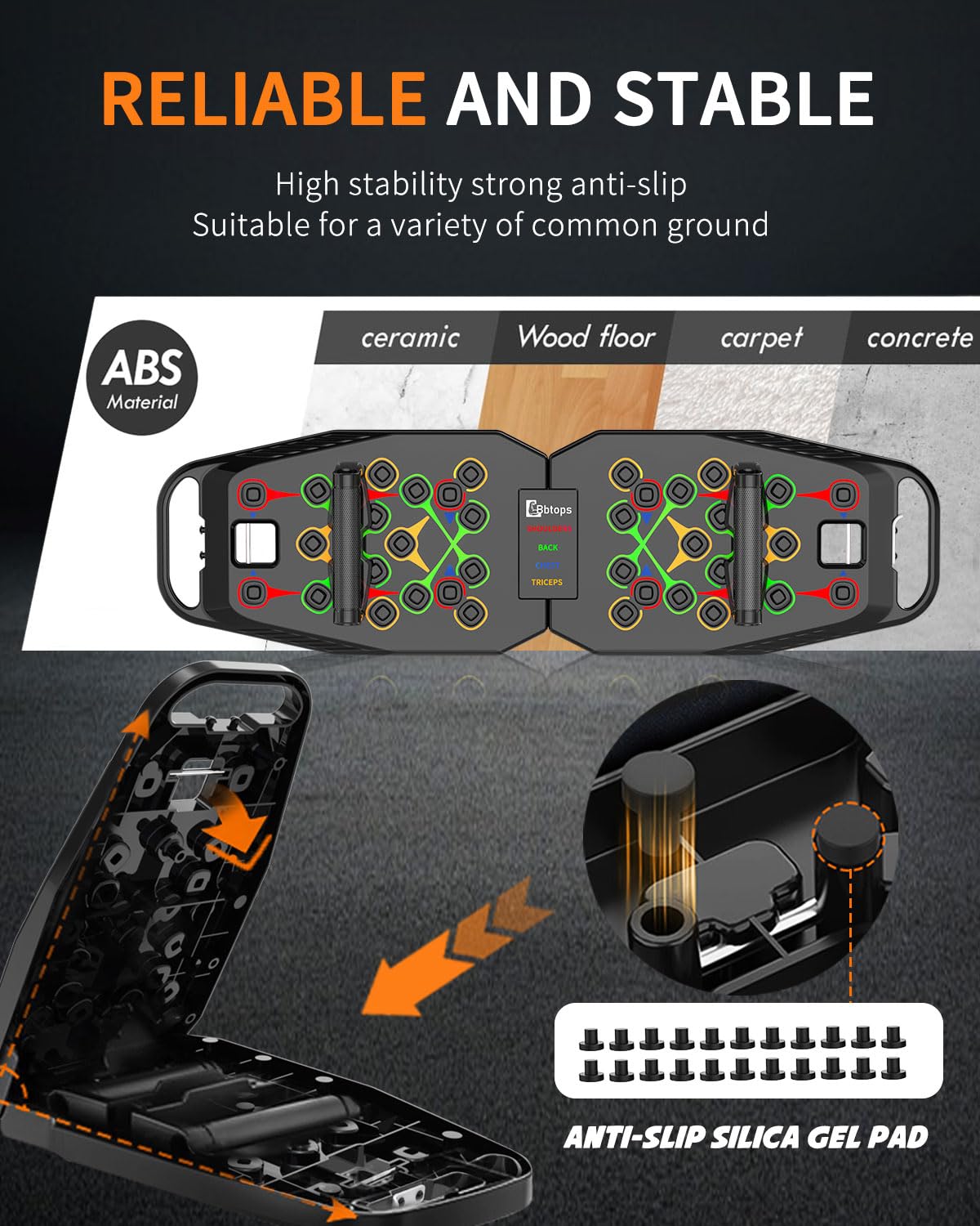 BBTOPS Foldable Push UP Board,Portable 20-in-1 Push UP Bar at Home Gym,Pushup Handles for Floor, Fitness Accessories Training Equipment For Man and Women (Solo-Black)