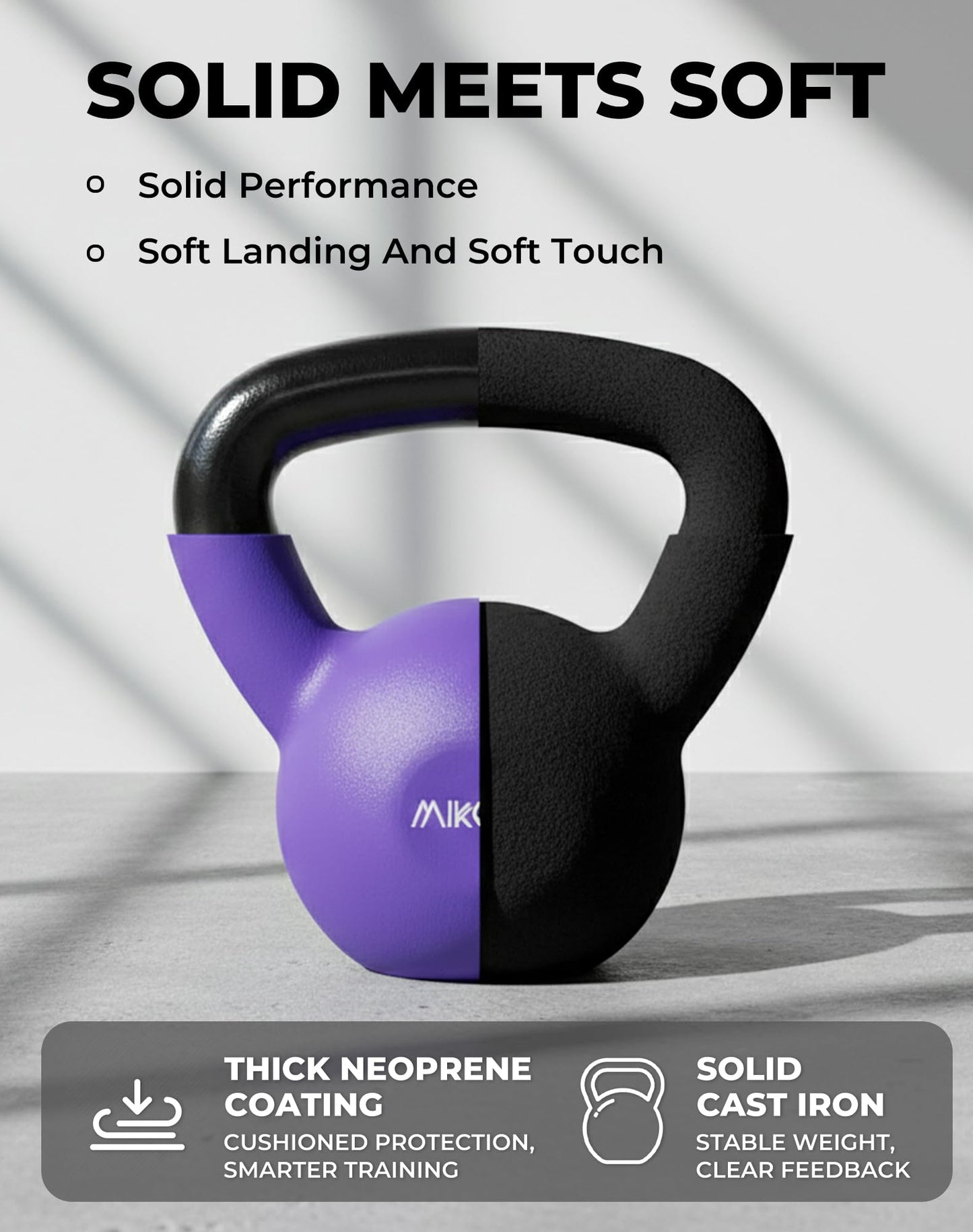 Mikolo Neoprene Coated Cast Iron Kettlebells 5-30LB Set, Solid Weight Set with Wide Grip Handle and Flat Bottom, Ideal for Full Body Strength Training at Home Gym(30LB)