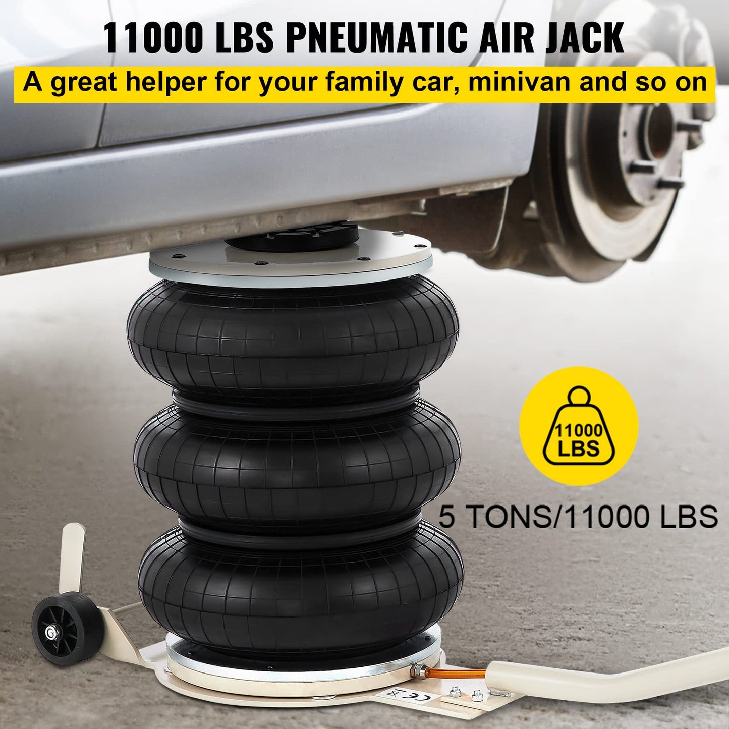 VEVOR 5 Ton/11000 lbs Triple Bag Air Jack, Air Bag Jack Lift Up to 15.75 Inch, 3-5S Fast Lifting, for Cars with Long Handle (Beige)