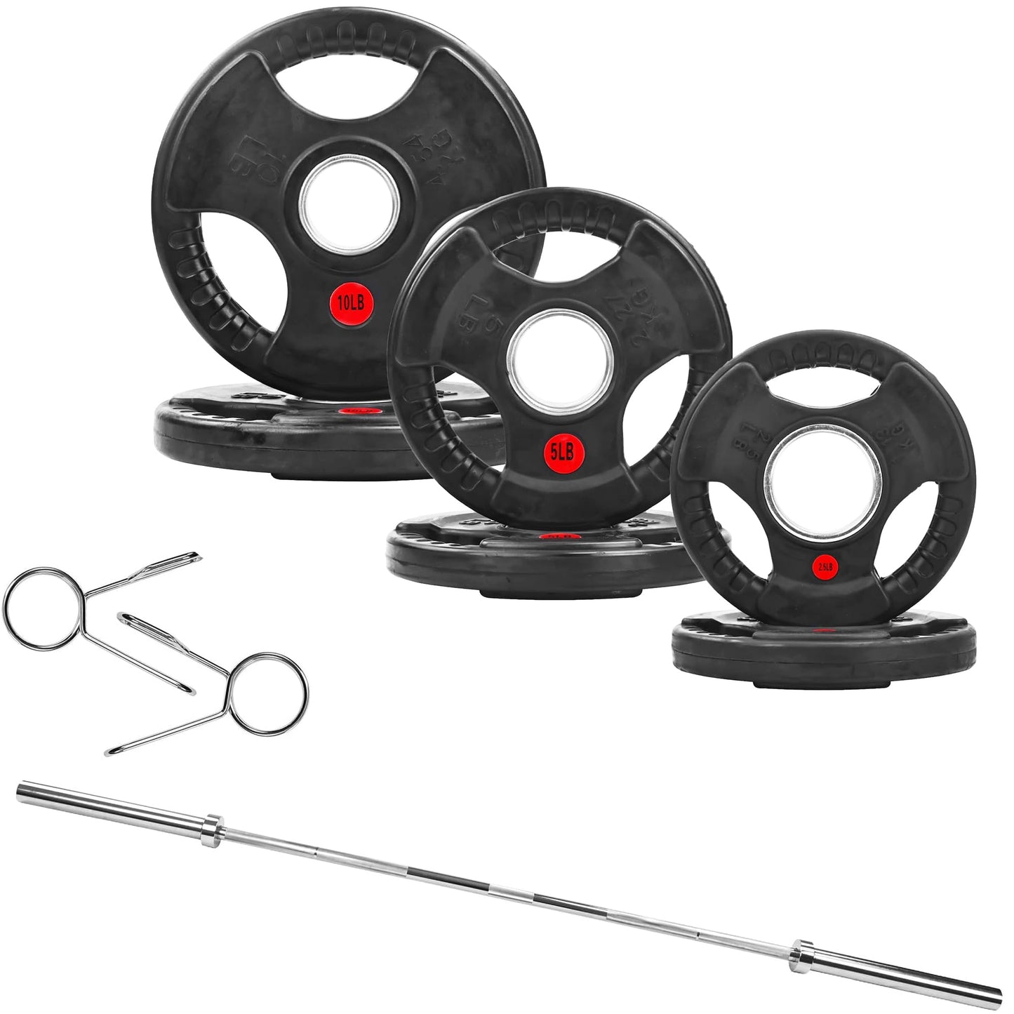 Fitvids 2 Inch Olympic Barbell Weight Plates and Bar Set, 5 FT Barbell Bar and 35 LB(2.5-10 LB) Barbell Weight Set for Home Gym Strength Training, Deep Grip Edge