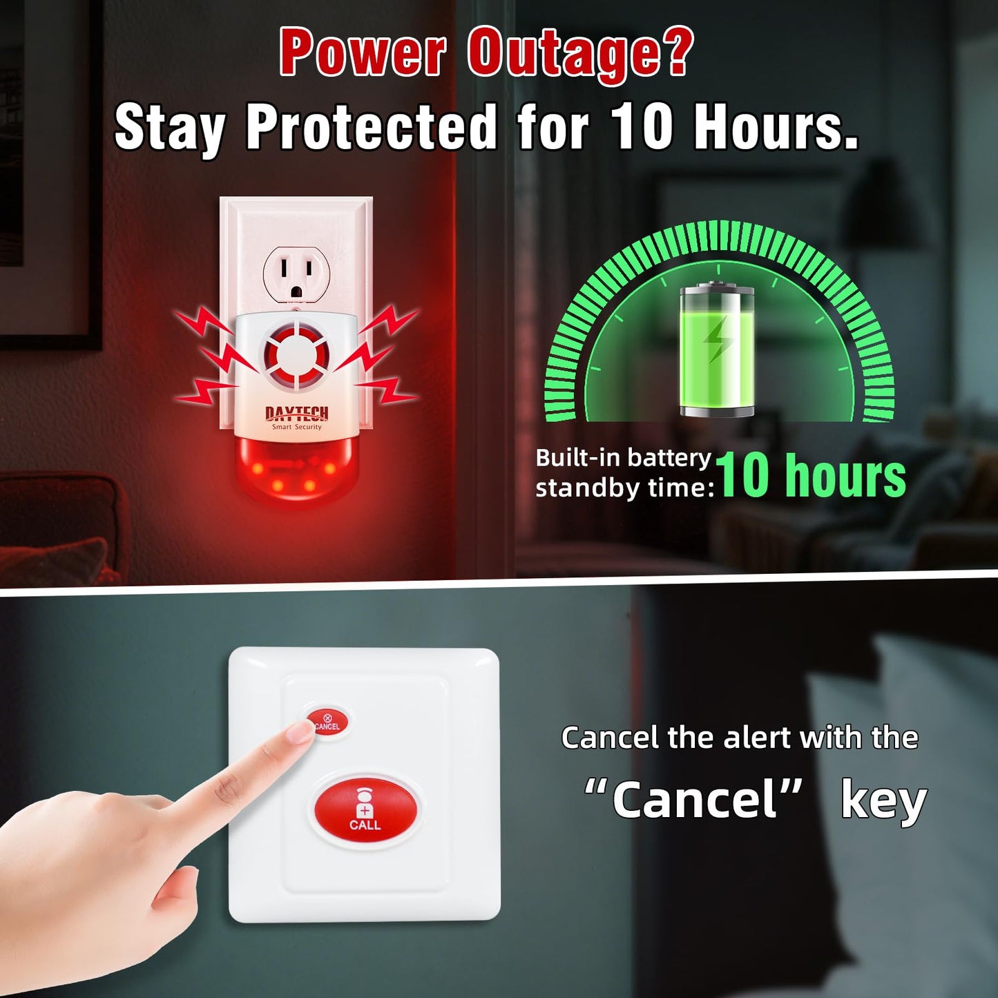 Daytech Strobe Siren Alarm Home Caring Loud Outdoor SOS Alert System 2 Red Flashing Siren 2 Remotes Panic Button 4 Emergency Button for Store Home Hotel Jewelry Shop Security Alarm