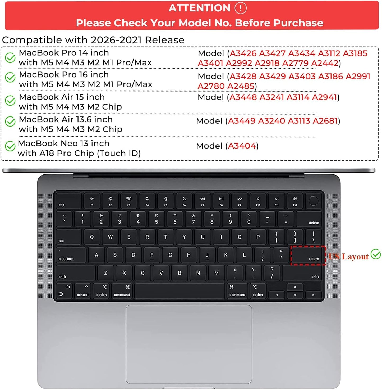 EooCoo 2026 2025 2024 2023 2022 2021 M5-M1 14/16, M5-M2 13/15, 2026 13, Premium Keyboard Cover Skin Protector, Laptop