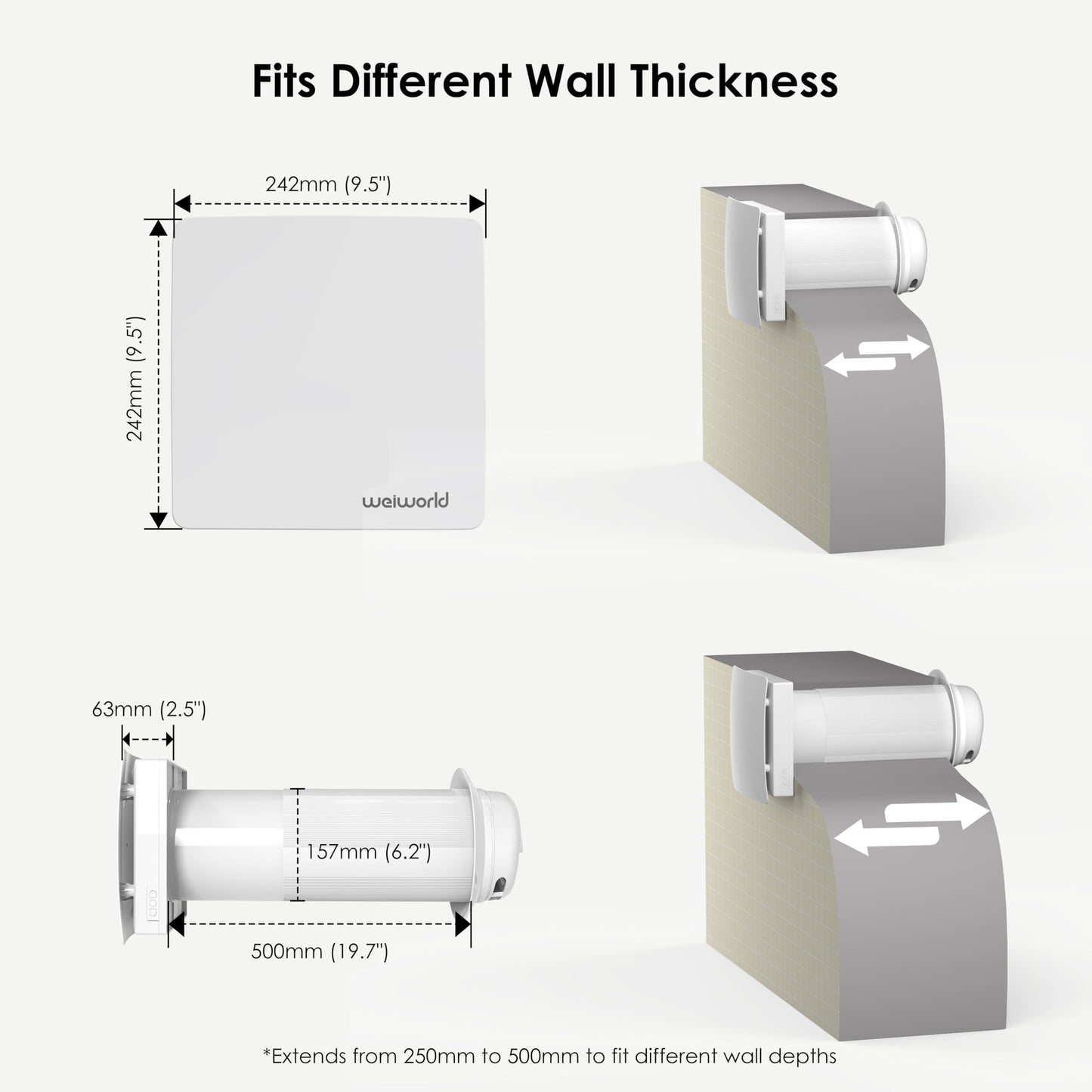 Weiworld Through Wall HEPA Ventilation Fan with WiFi & Remote Control, Ultra Quiet EC Motor Wall Vent, Fresh Air Intake & Air Exchange System for Bedroom, Home Office, Attic