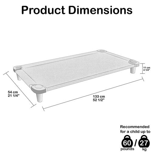 Acrimet Nap Cot for Kids, Portable Toddler Child Bed, Stackable, 52" L (Stainless Steel Tubes) (Blue Breathable Mesh Fabric - Gray Feet) (1 Pack)