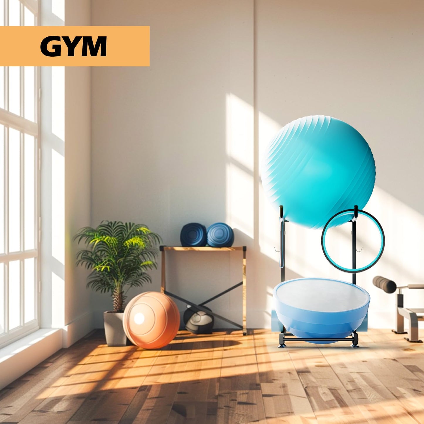 Lhysn Exercise Ball Holder - Medicine Ball Rack for 85cm Yoga Ball Yoga Mat Storage, Garage Stability Ball Organizer Stand for Home Gym