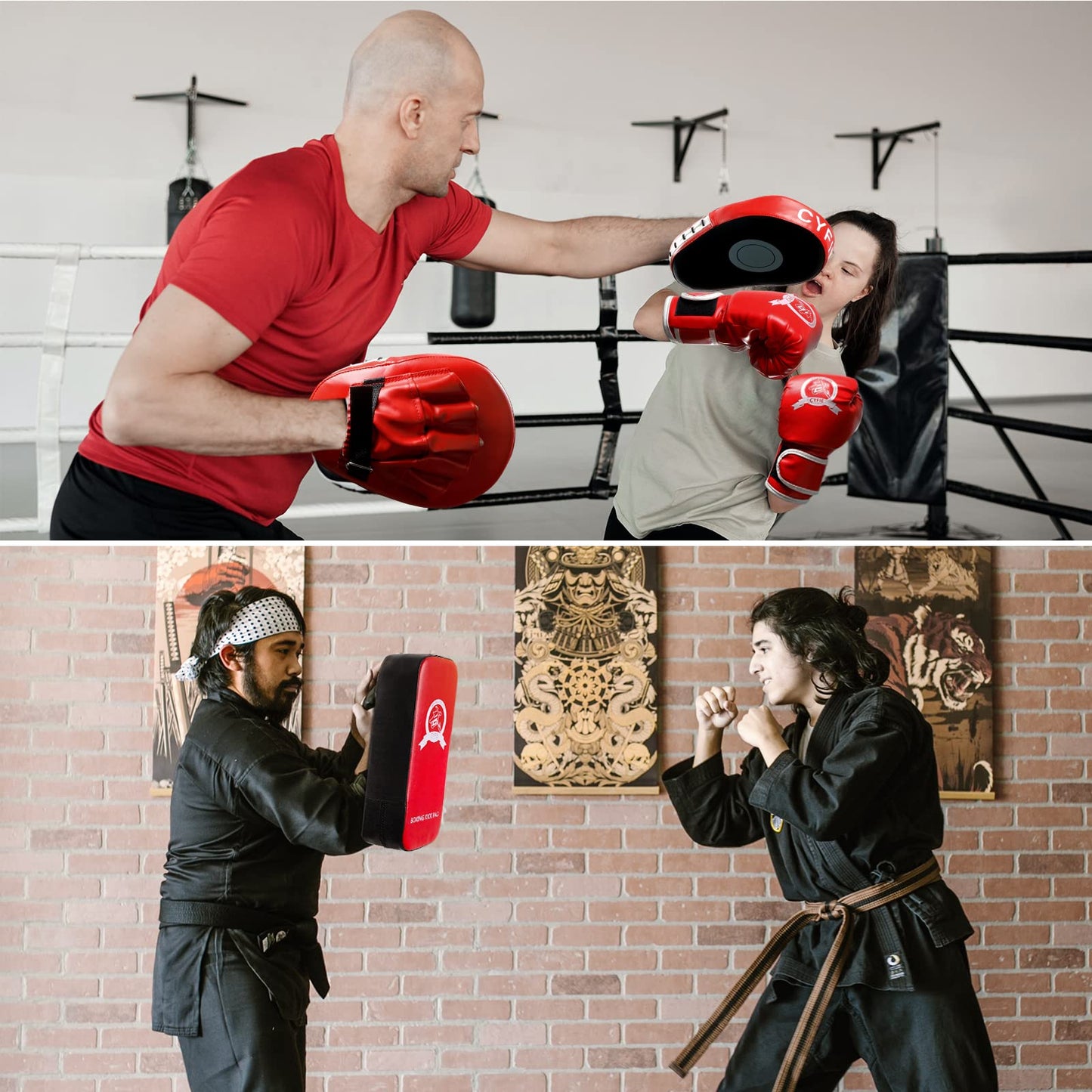 CYFIE Boxing Equipment Kids, Kicking Shields Pads Training Gloves Punching Mitts for Karate, Muay Thai, Taekwondo, Martial Arts Home Gym Workout, Karate Kick Pads for Toddler, Youth, Women (Red)