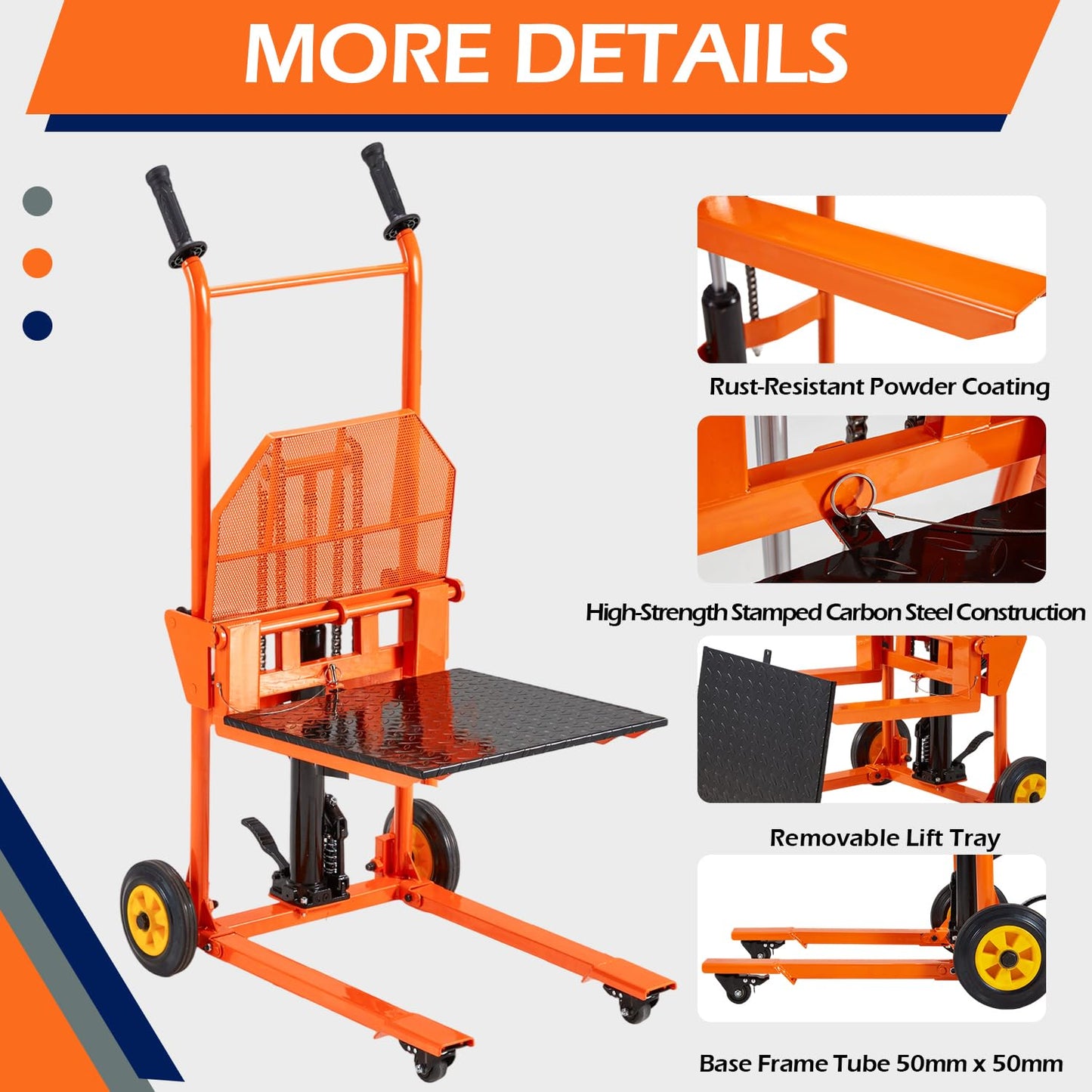 AECOJOY Hydraulic Lift Winch Stacker, Material Lift Table Cart 500 Lbs Capacity, 32" Max Lift Height, Pallet Truck Jack with Lockable Swivel Casters – Ideal for Warehouse, Workshop and Garage Use