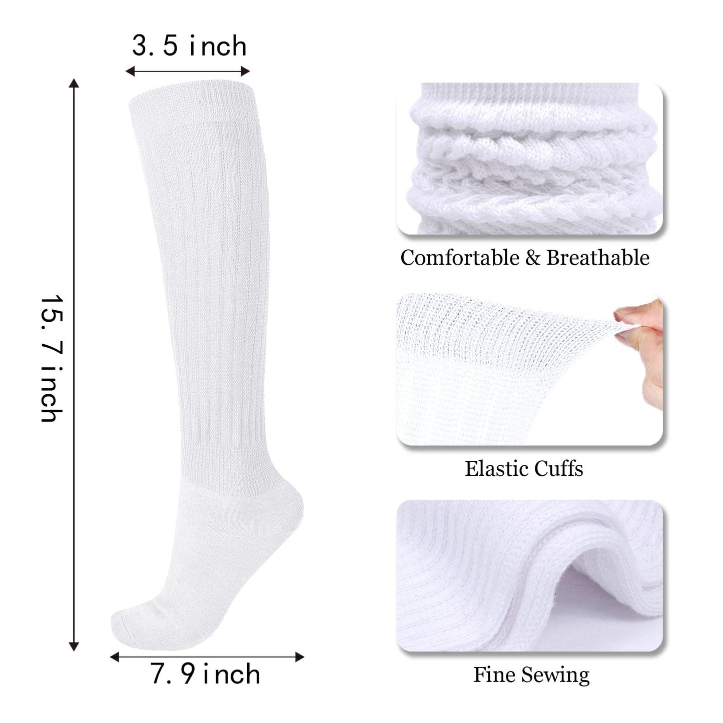FLYDO Womens Slouch Sock Scrunch Socks Soft Long Boot Socks for Women Stacked High Sock 3 Pack White