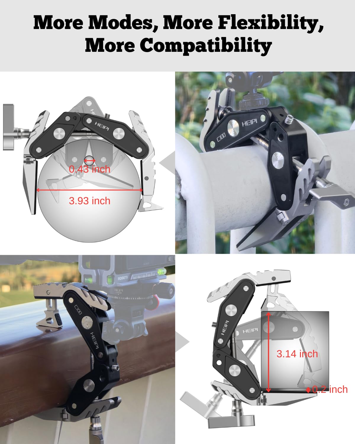HEIPI Super Clamp Phone Camera Mount Holder 2-in-1 Clamp & Stand Design with 1/4"-20 & 3/8"-16 Screw Mount Adapter Holder Max Clamping 3.93 inch for Tripod Accessories, Phone, Action, DSLR Camera