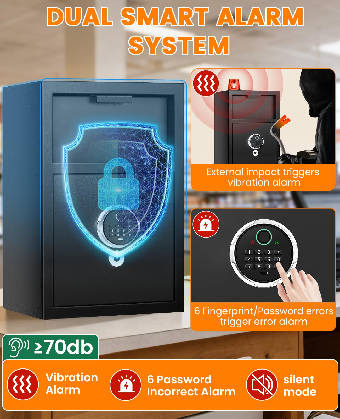 2.8 Cuft Biometric Drop Safe for Business, Anti-Theft Fingerprint Safe with Quick Place Drop Slot, Digital Keypad and Spare Key, Safe Box for Home Office Retail Store Business Mail Church