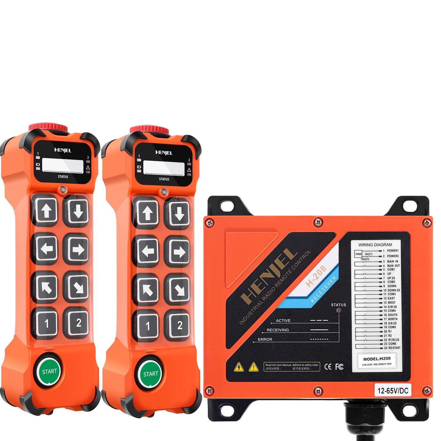Dual 2 Speed 8 Channel 24V 110V 220V AC/DC Industrial Wireless Crane Radio Remote Control 2 Transmitters and 1 Receiver for Overhead Bridge Travelling Gantry Crane with Electric Chain Hoist
