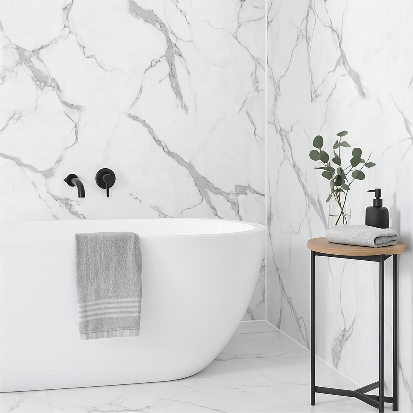 Dundee Deco Faux Marble Panels - 2 ft X 4 ft - Matte, Waterproof DIY Decorative Panels for Walls and Floors - Off-White, Grey, Tan Veins - Set of 4 - Covers 31 sq ft
