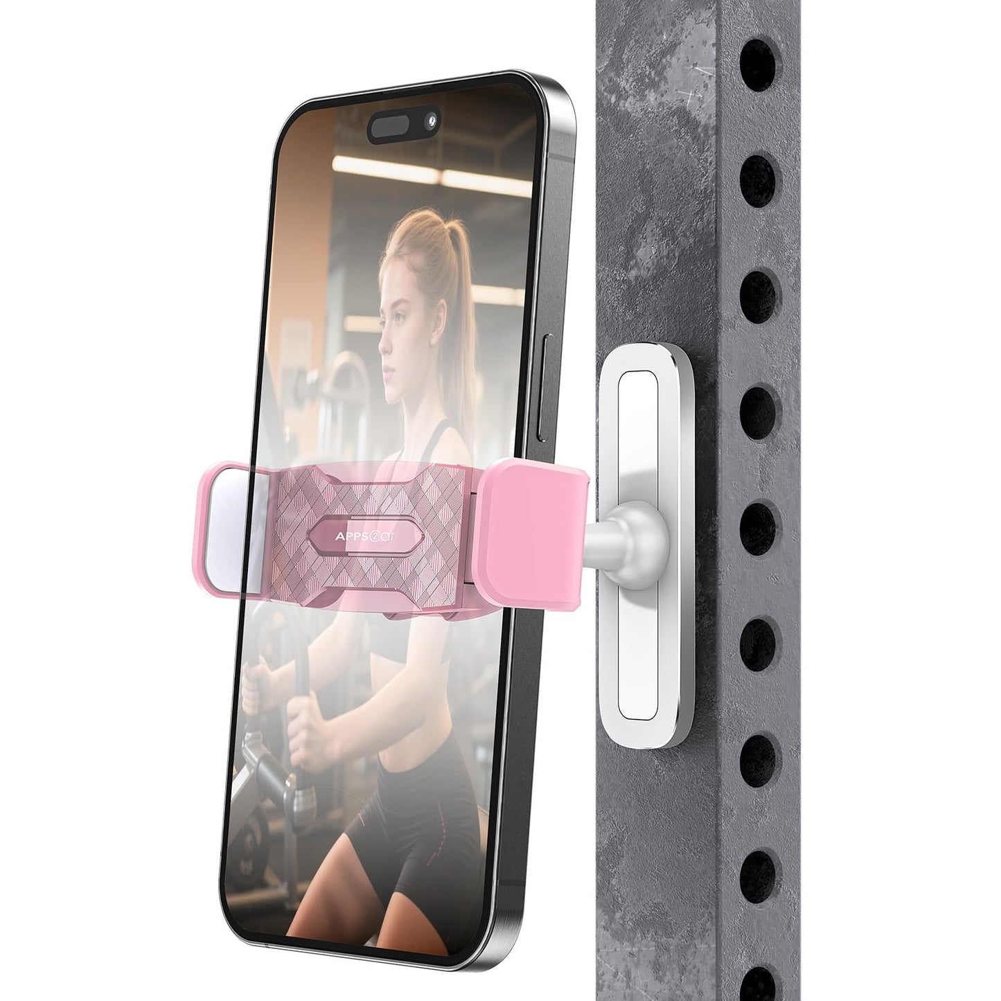 APPS2Car Gym Magnetic Phone Holder, 360 Adjustable, Compatible with 4.7-6.5" Smartphones, Alloy Base and Joint, Gym Accessories for Women, Pink
