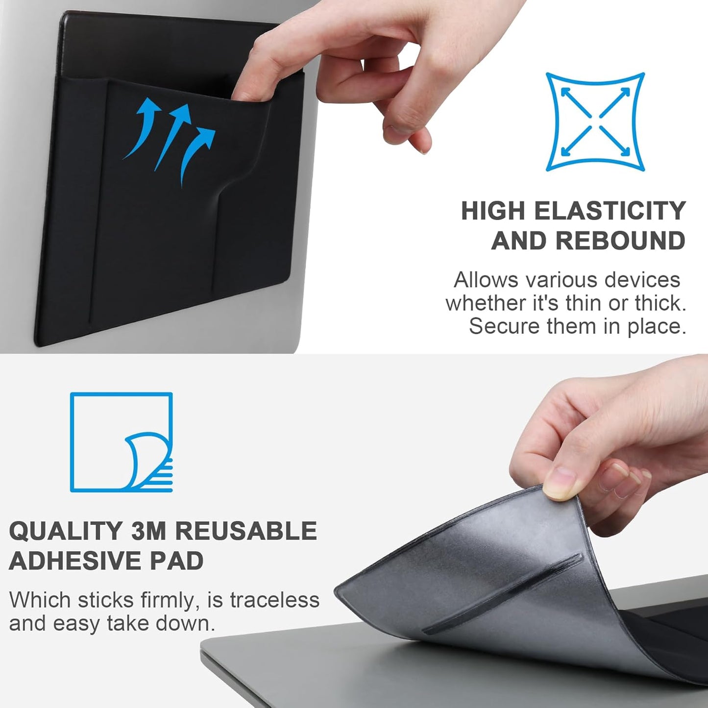 3-Pocket Lacdo Mouse Holder for Laptop Stick on, External Hard Drive SSD Holder for Laptop, Stick on Pouch Organizer