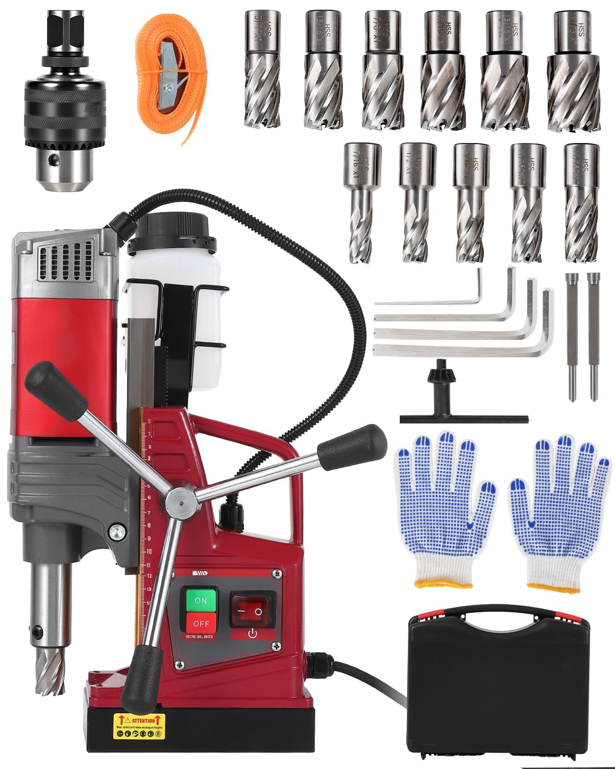 Portable Magnetic Drill Press, 1.57" Boring Diameter, 1450W Motor, 10-Speed, 820RPM, 13000N Magnetic Force, Precision Mag Drill for Steel & Metal, Twist Drill Adapter