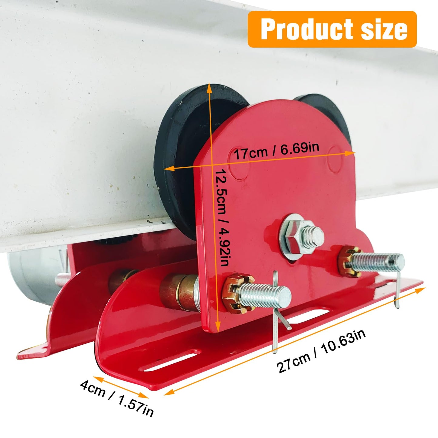 Bigorenda 1100LB Electric Trolley for Power Hoist,2.68-4.33" Adjustable Beam Flange Width for Straight Curved I Beam Trolley,for PA200-PA500 Hoists Push Geared Overhead Heavy Duty Wheel,for Warehouses