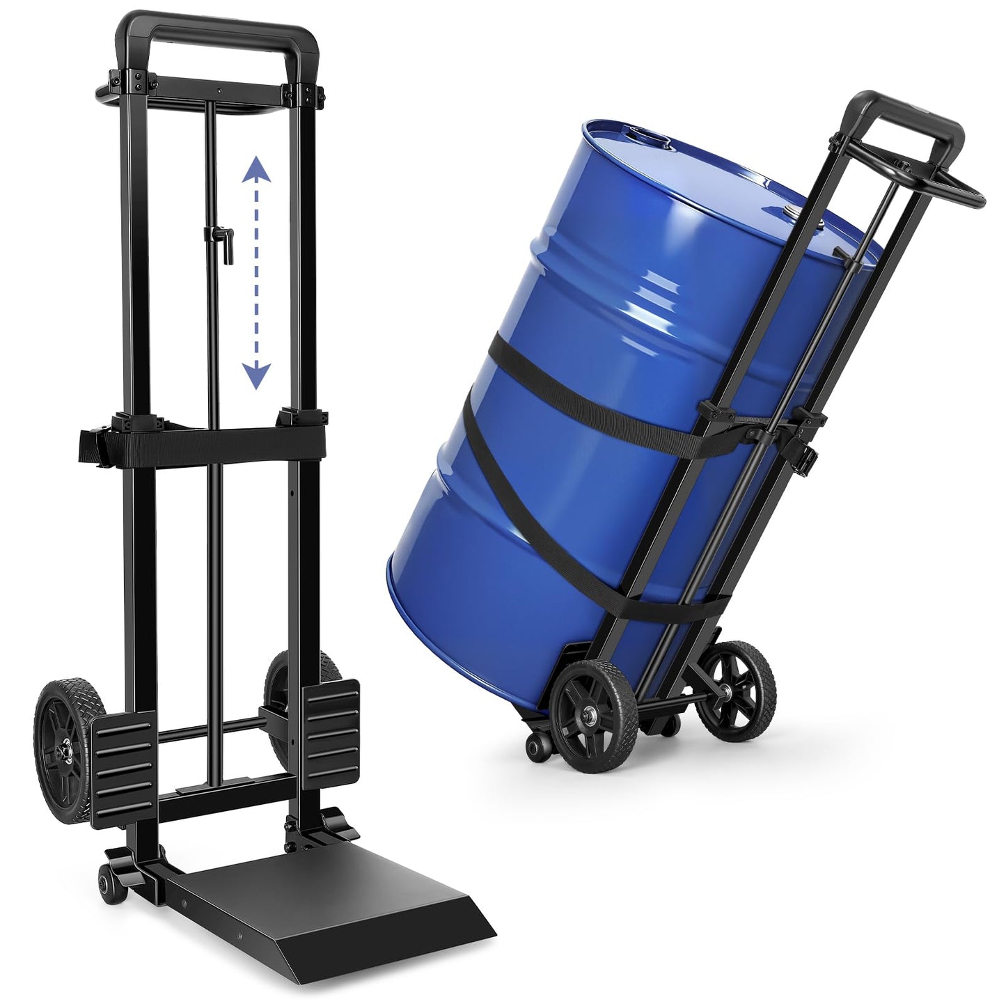 KEDSUM 55 Gallon Drum Dolly, Plant Dolly with Wheels, Heavy Duty Oil Drum Trolley with Adjustable Eagle Beak Fixation & Strap, Ideal for Oil Barrel & Plant Pots Use, Height 47.2 inch, Easy to Fold
