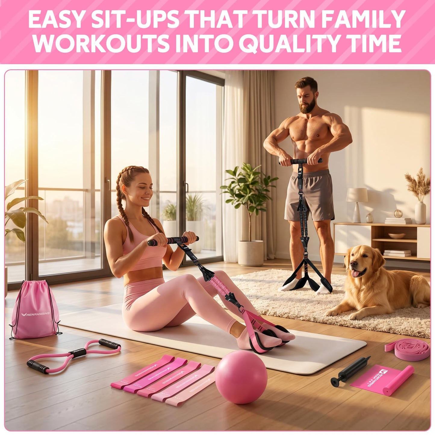 2026 Upgraded Pedal Resistance Bands with Handles, 14-in-1 Multifunction Exercise Bands & Pilates Kit Fitness Equipment Set for Core/ABS, Slimming Training & Physical Therapy