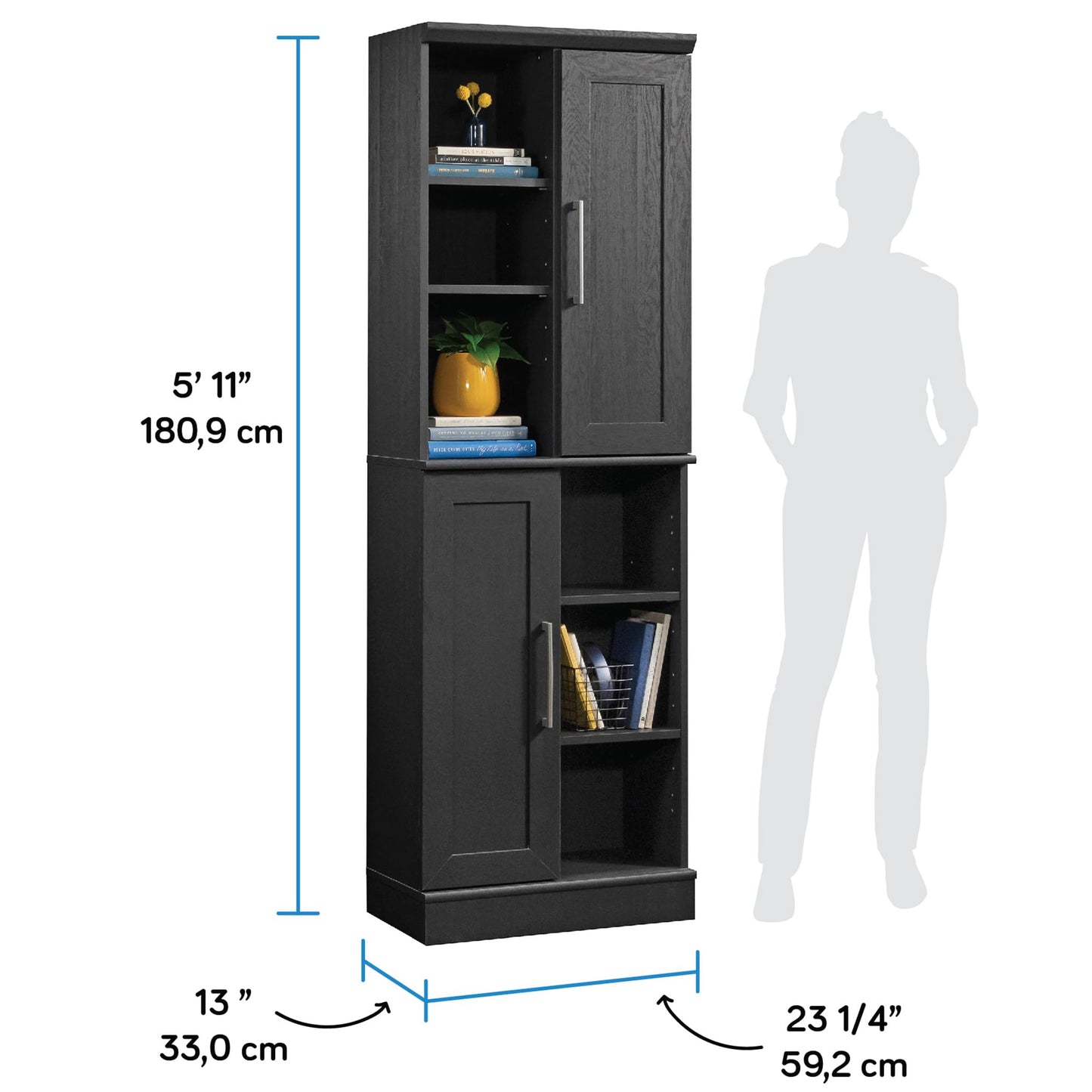 Sauder HomePlus Multi-Room Storage Cabinet with Adjustable Shelves and Door Positioning, Kitchen Laundry Bathroom Pantry Storage Cabinet, in Raven Oak Finish