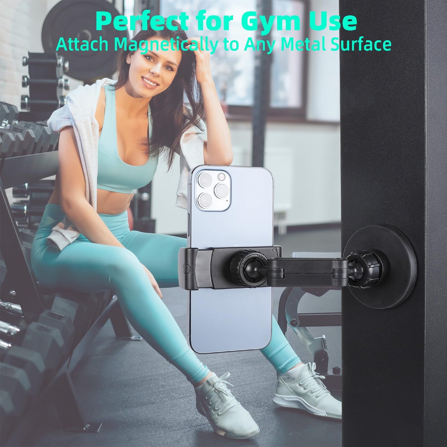 Gym Magnetic Phone Holder Mount Attach to Metal Surface, 360° Rotatable Heavy Duty Magnet Phone Mount for Gym Workout Record, Compatible with iPhone, Samsung, All Cell Phone