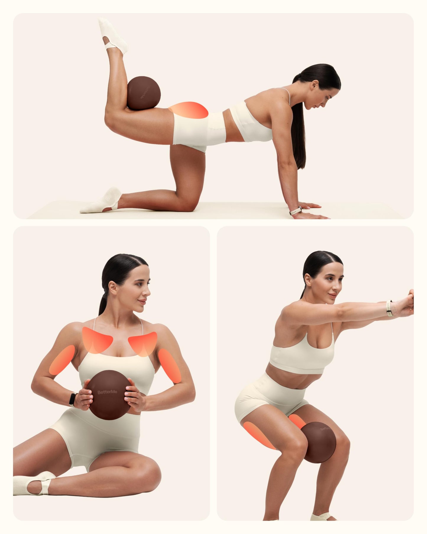 BetterMe Soft Pilates Ball – 8 Inch Mini Exercise Ball for Pilates, Yoga & Core Training – Small Stability Ball for Women – Portable Workout Tool (Chocolate Brown)