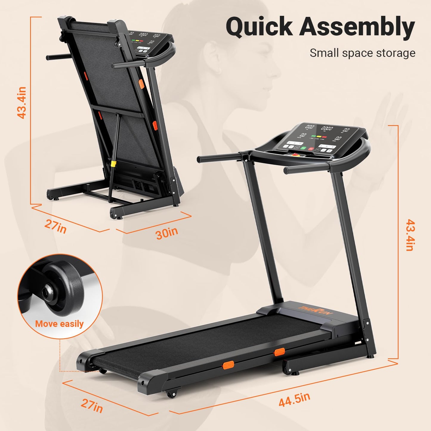 THERUN Incline Treadmill, 0-12% Auto Incline Treadmill for Running and Walking, 300 lbs Weight Capacity, Wide Belt,3.0HP,18" LED Screen, 2 Layers Shock-Absorbing