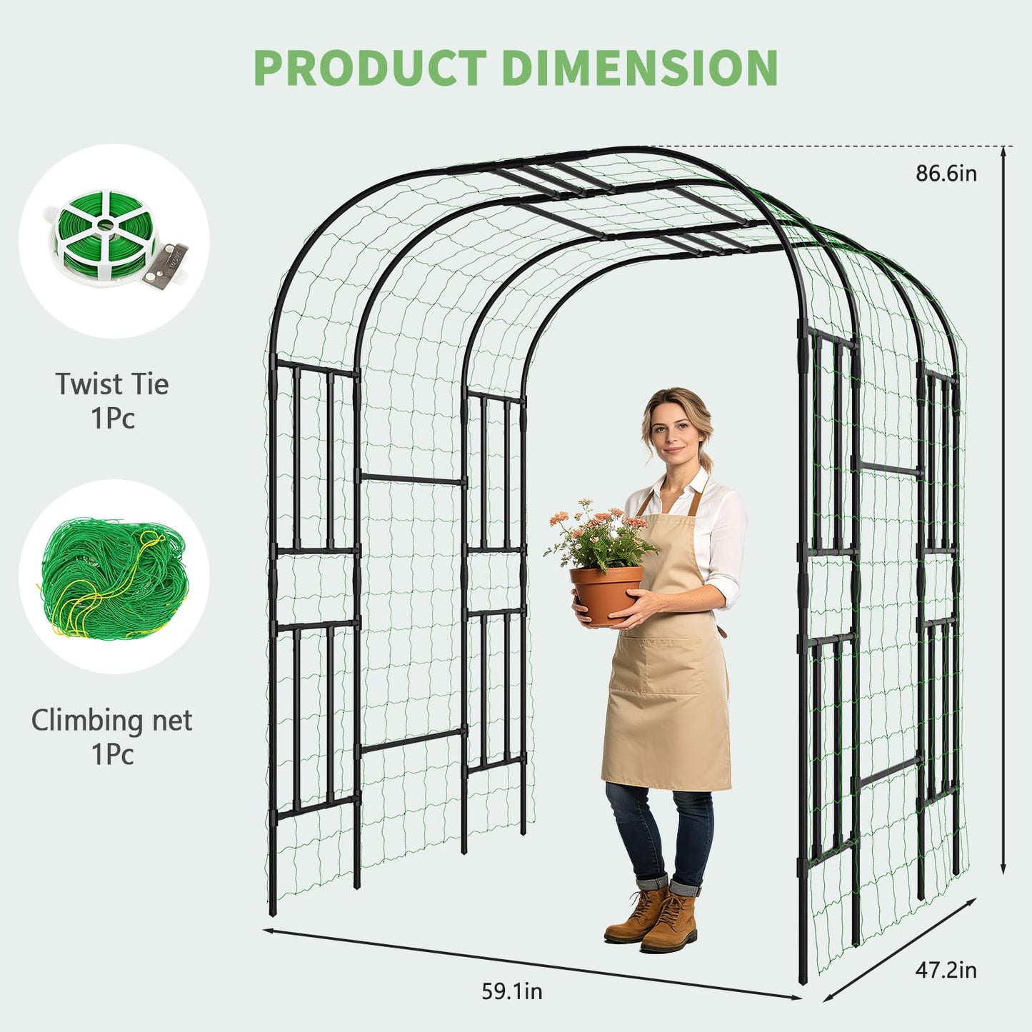 DoCred Large Garden Arch Trellis for Climbing Plants, 87 Inch Tall Metal Plant Support Trellis Archway for Climbing Vine Vegetable/Fruit/Flower Outdoor Yard Lawn Garden Arch Tunnel Trellis