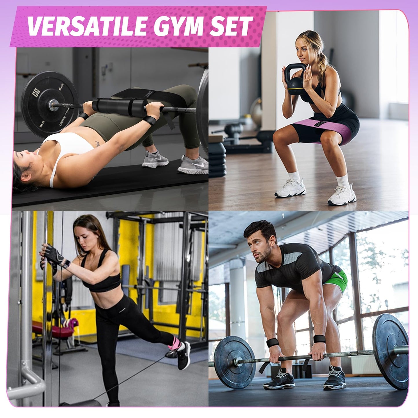Turakun Gym Barbell Pad Set: Hip Thrusts Pad for Squats Ankle Strap for Cable Machine Hip Resistance Band Weight Lifting Strap and Carry Bag Gym Equipment Accessories, Black