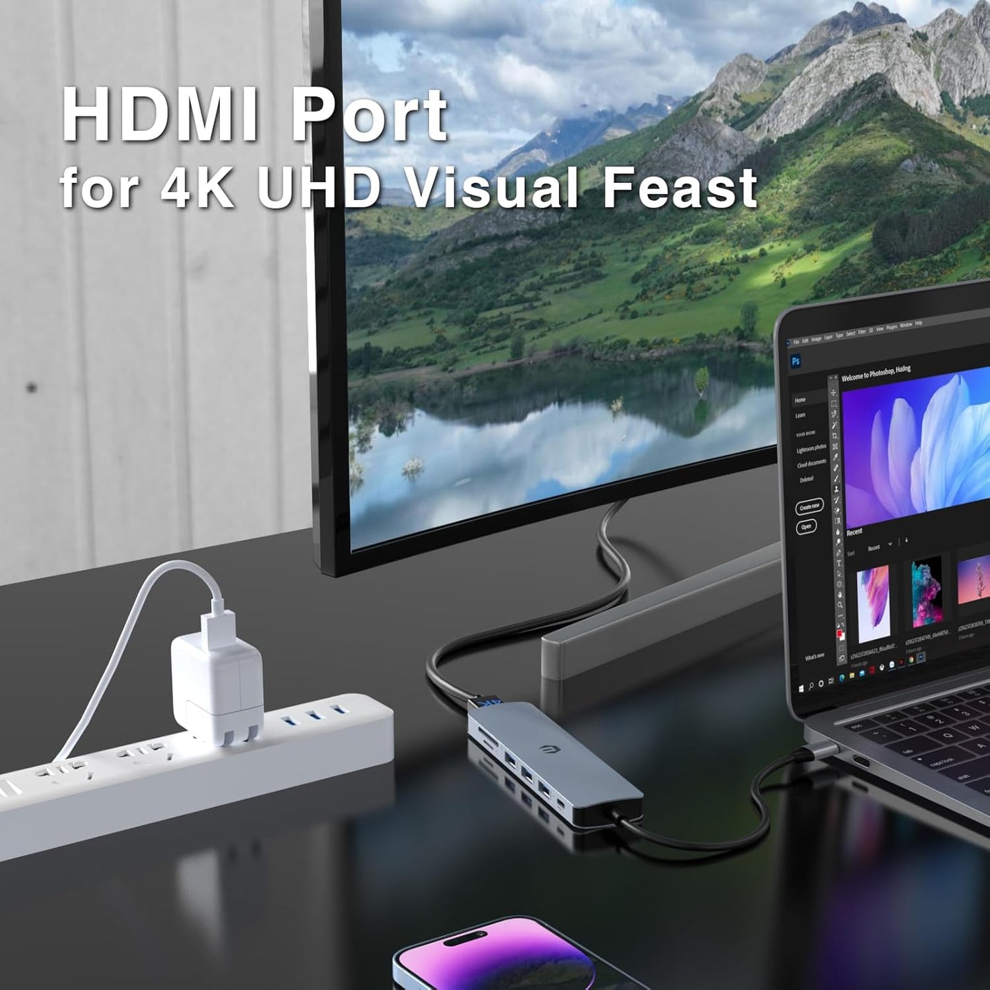 Tiergrade 7-in-1 100W 3 3.0, USB C Hub Multiport Adapter, USB C Docking Station with HDMI, PD, USB SD/TF Slot