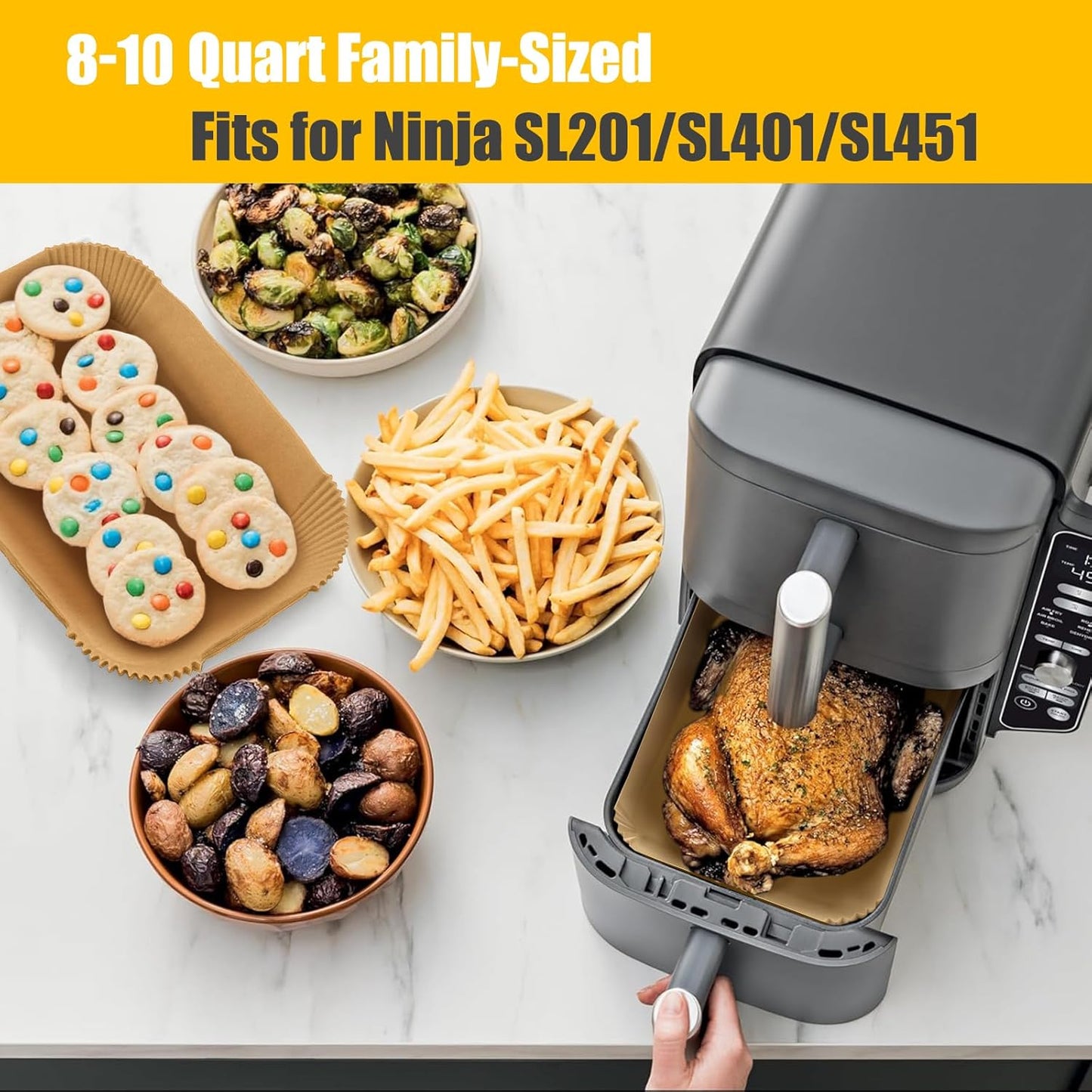 Ninja Air Fryer Disposable Paper Liners - 100PC Rectangle 8.6x5.5'' Baking Parchment Inserts