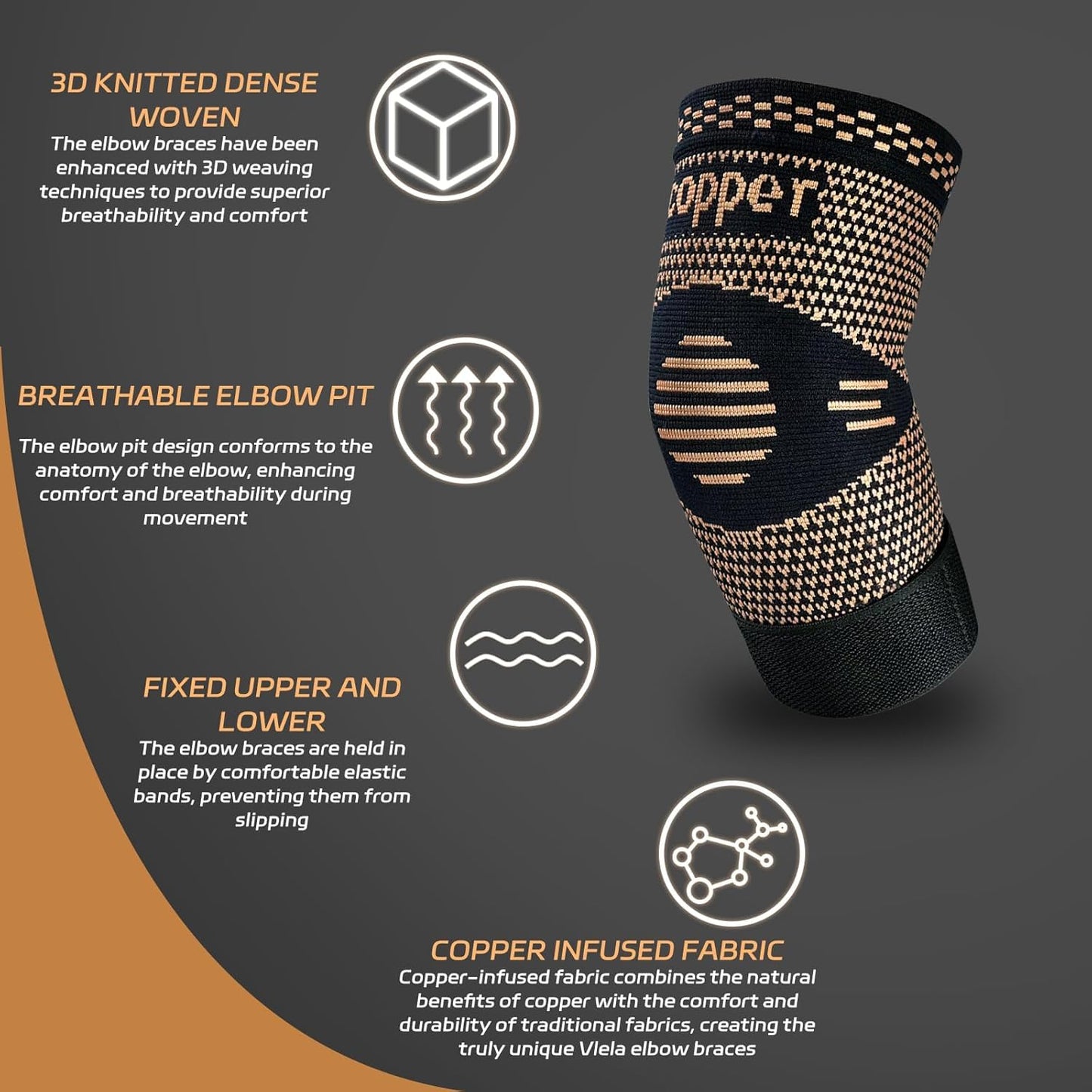 Copper Elbow Sleeve,Elbow Compression Sleeve, Elbow Brace For Tendonitis and Tennis Elbow,Golfers, Arthritis, Bursitis. Elbow Pain Relief,Weightlifting, Fit for Men & Women (Medium, Strap Style)