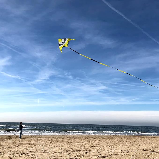 Delta Kite for Kids & Adults - Easy to Fly Large Single Line Beach Kite with 300ft String Handle Included, Perfect for Beginners, Teens