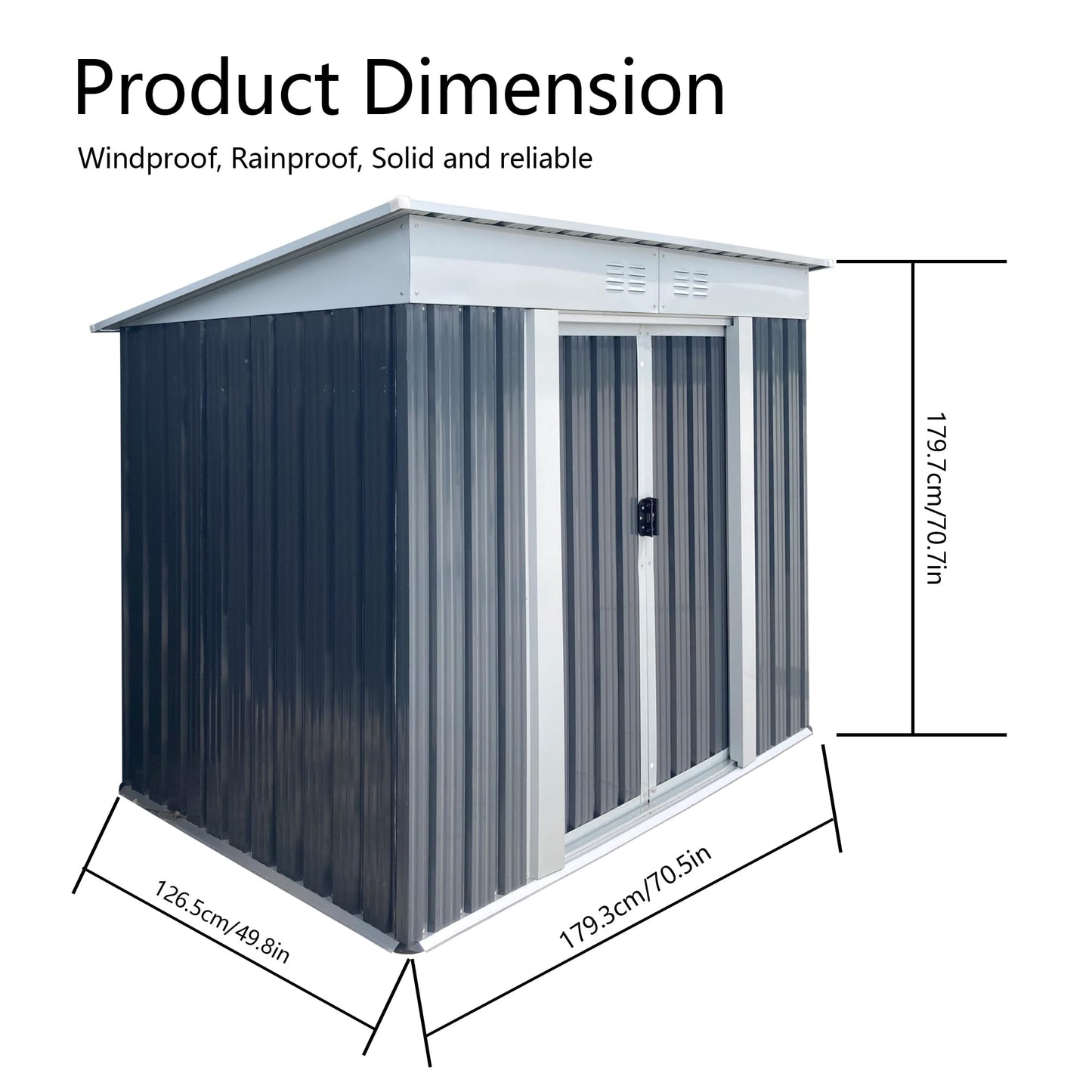 KEIKI 6x4 FT Outdoor Storage Shed with Pent Roof and Lockable Sliding Door, Small Waterproof Galvanized Steel Storage House with Aluminum Alloy Frame for Garden, Backyard, Patio, Lawn, Grey & White