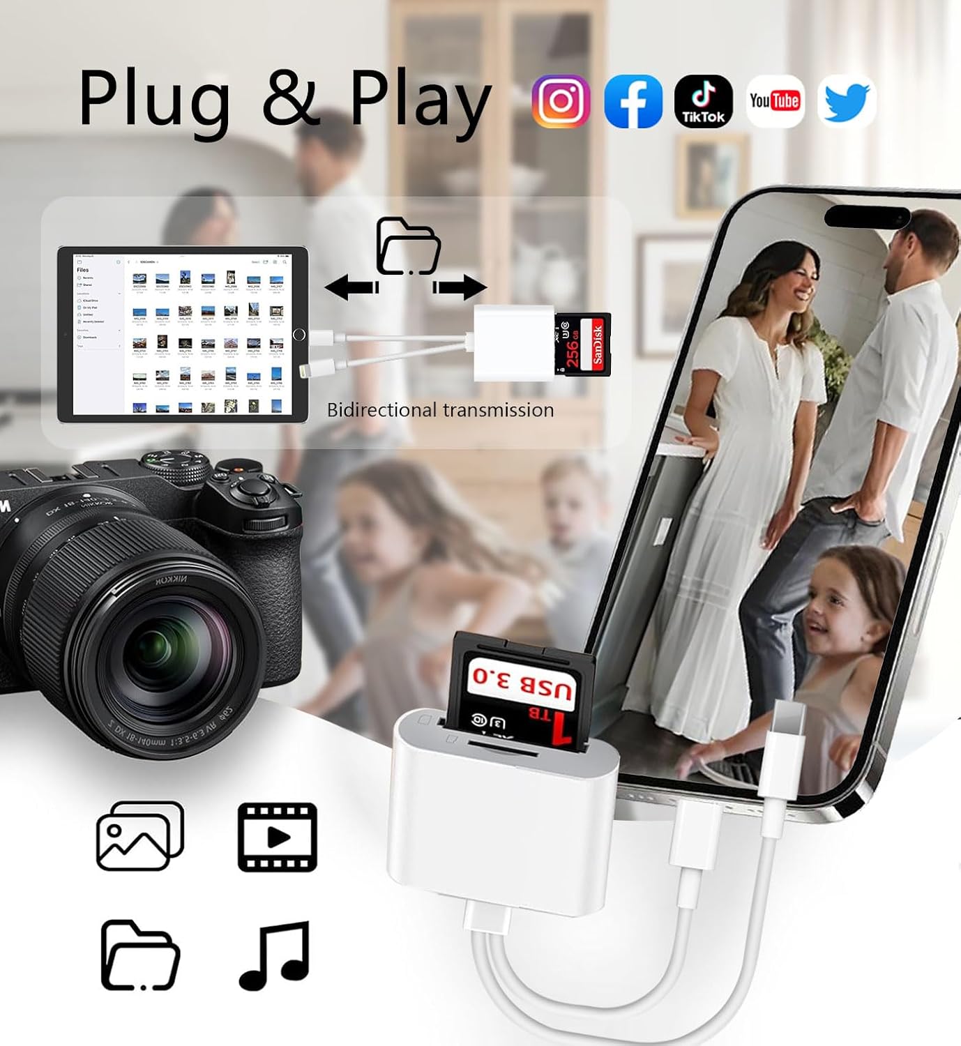 DKQRCSL SD Card Reader USB C for iPhone, iPad, SD Card Adapter for Digital Camera, Dual Interface Memory Card Reader