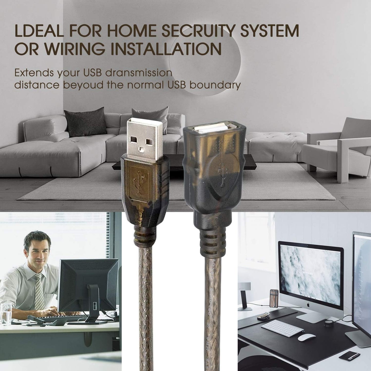 LDKCOK 2.0 50ft, 480 USB Type A Male to A Female Active Repeater Extension Cable High Speed Mbps