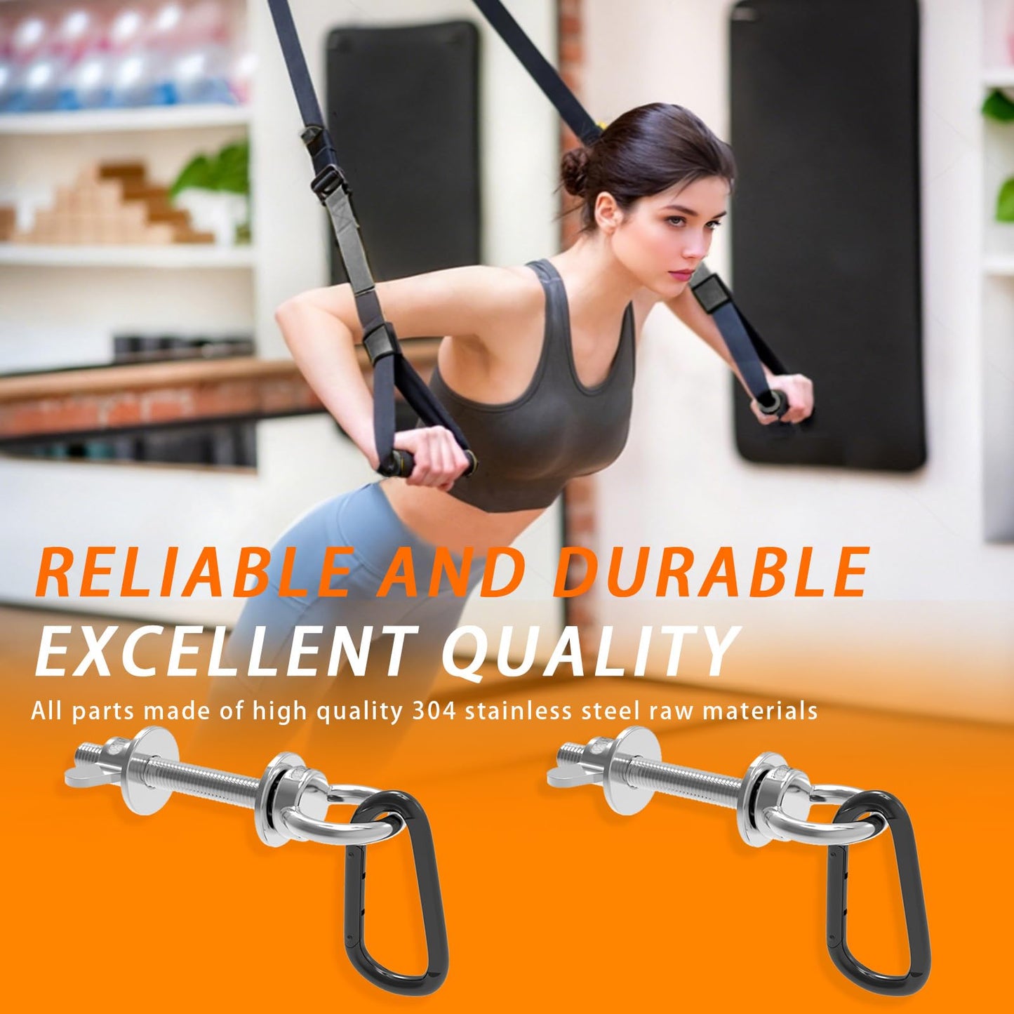 J Bryant Heavy Duty Rack Anchor – Stainless Steel Resistance Band Pegs with Large Carabiner for 5/8" & 1" Power Rack – Multi-Purpose Attachment for Strength Training & Gym Equipment Storage