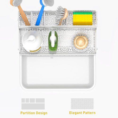 Cisily Kitchen Sink Caddy Organizer - Rustproof Non-Slip Soap Dish & Sponge Holder | Essential Home Accessory (White)