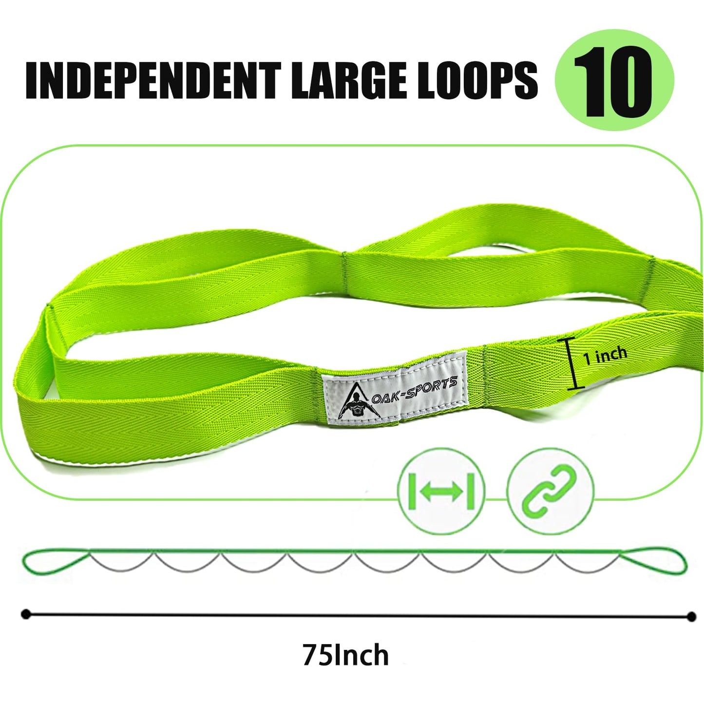 Stretching Strap Yoga Strap with Loops, Stretch Straps for Physical Therapy, Non-Elastic Exercise Strap for Pilates, Dance and Gymnastics with Workout Guide (Green)